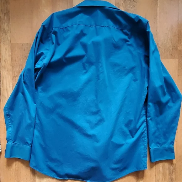 Claiborne Mens Solid Teal Long Sleeve Buttondown Shirt Size Neck 16 - Picture 6 of 6